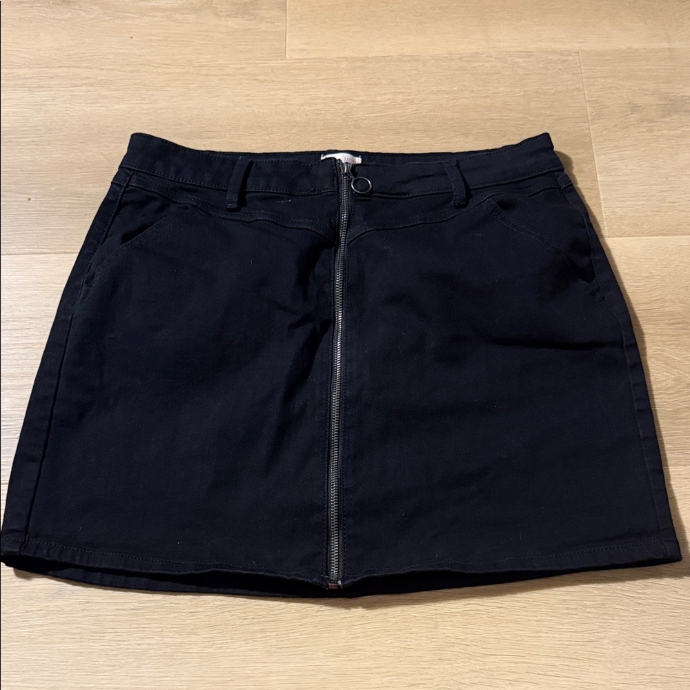 Black Mini Skirt with Front Zipper